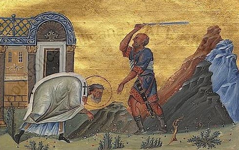 Svätý Kvadrát z Atén. Miniatúra menológiona Bazila II., 985, Vatikánska knižnica, wikimedia commons