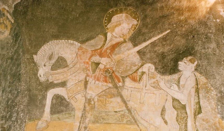 Románska nástenná maľba svätého Martina vo francúzskej dedine Jaleyrac. Zdroj: Wikimedia commons