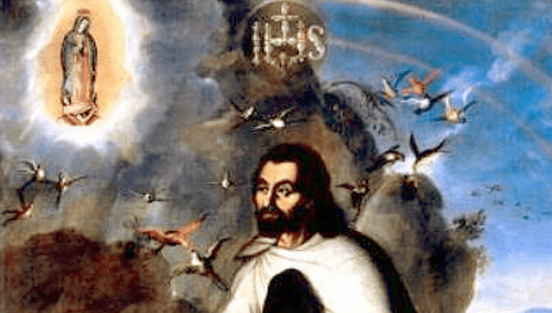 Sv. Juan Diego na obraze Miguela Cabrera, 1752. Zdroj: Wikimedia
