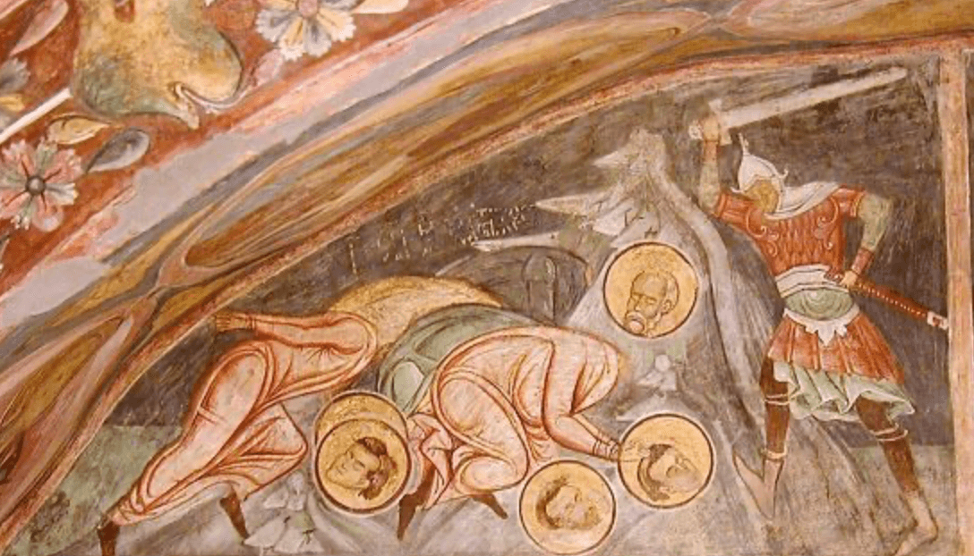Svätý mučeník Kodrat a jeho spoločníci, nástenná maľba. Zdroj: wikimedia commons