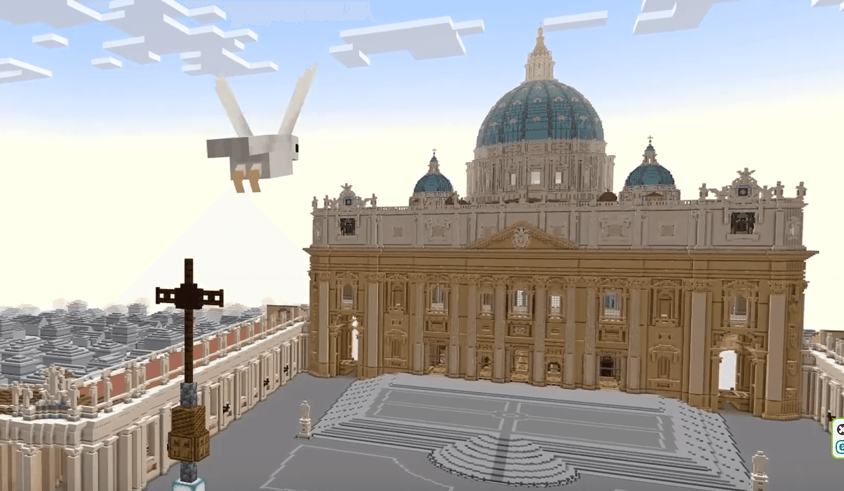 Snímka obrazovky novej minecraftovej hry „Peter is Here“. Zdroj: education.minecraft.net