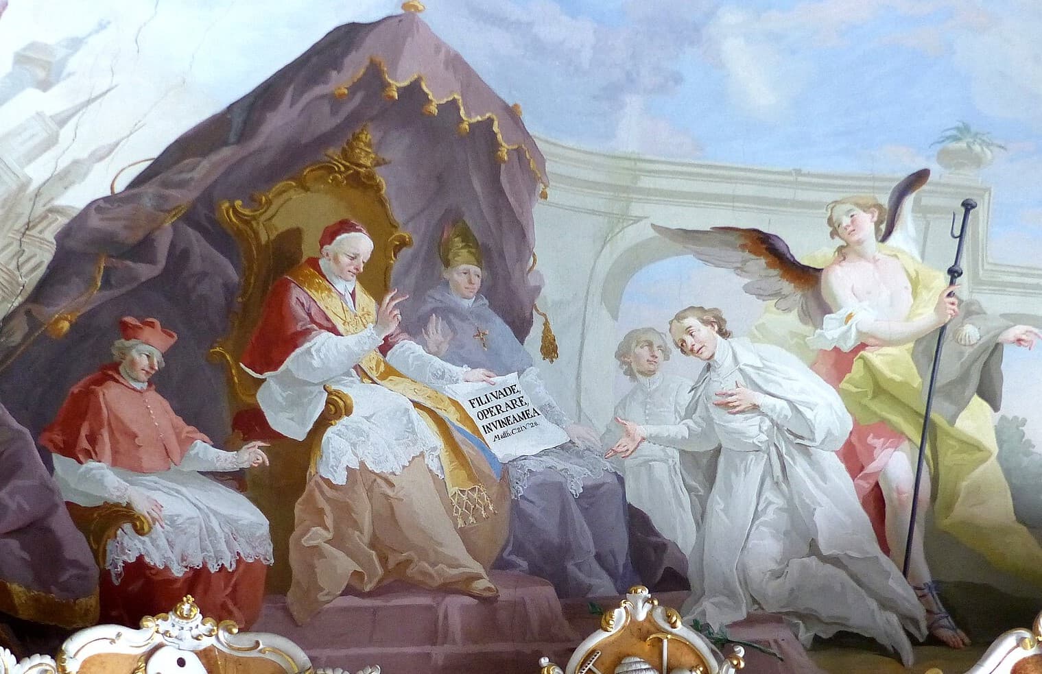 Pápež Honorius II potvrdzuje Norbertovi rehoľné pravidlá premonštrátov, kláštorná knižnica Nová Říše, wikimedia