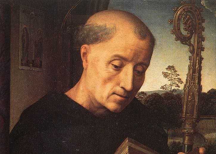Hans Memling: Svätý Benedikt z Nursie (Triptych Benedikta Portinariho; 1487). Zdroj: wikipedia