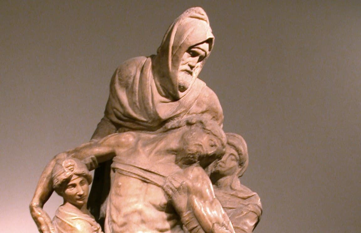 Michelangelo: Pieta – Nikodém pomáha zložiť Ježišovo telo z kríža, Florencia. Zdroj: wikimedia commons