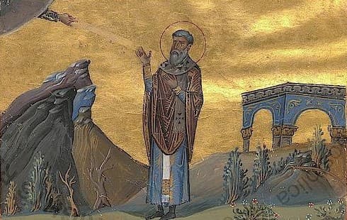 Prepodobný Eumenios Divotvorca, miniatúra v Menológione Bazila II. (985), Vatikánska knižnica. Zdroj: wikimedia commons