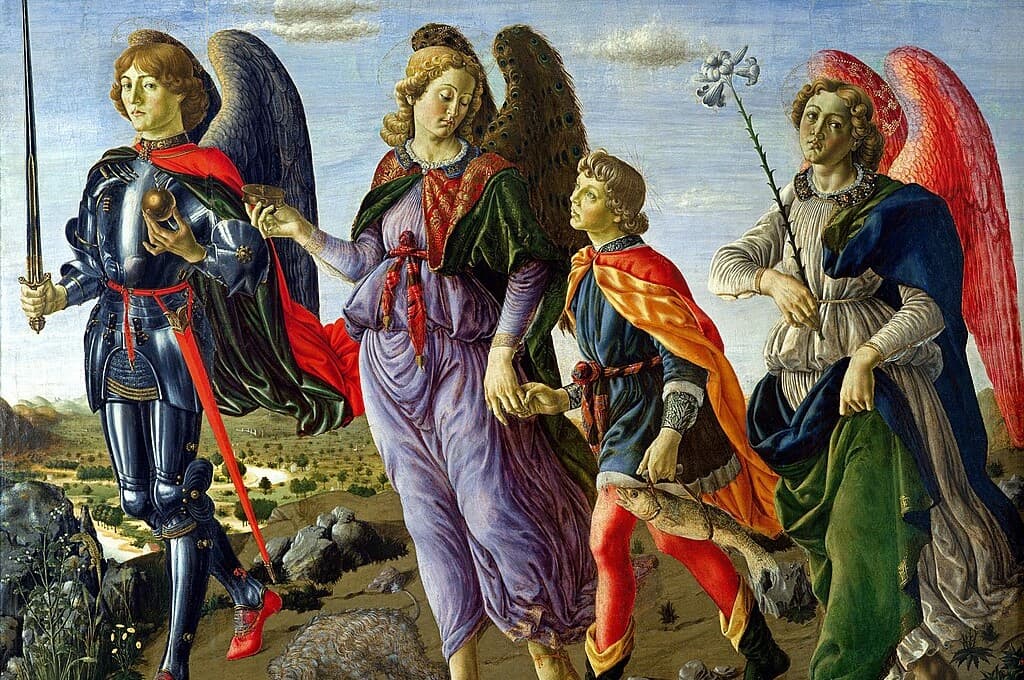 Francesco Botticini: Traja archanjeli a Tobiáš. 1470, Galleria degli Uffizi, Florencia, zdroj: wikimedia commons