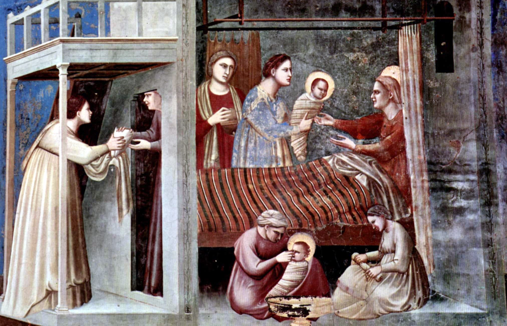 Narodenie Panny Márie, Giotto di Bondone, 14. storočie, wikimedia commons