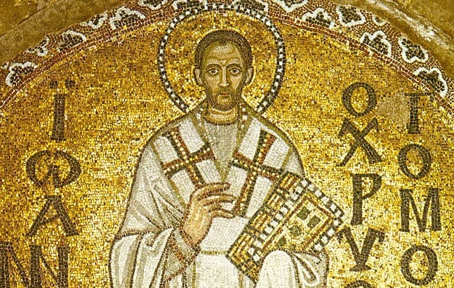Svätý Ján Zlatoústy na byzantskej mozaike v Chráme Hagia Sofia v Istanbule. Zdroj: wikimedia commons