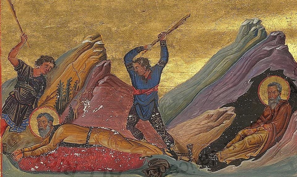 Mučenie prepodobného Charitóna. Miniatúra menológiona Bazila II., 985. Vatikánska knižnica, wikimedia commons