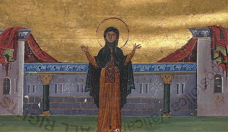 Svätá Teodora Alexandrijská, miniatúra z Menológiona Bazila II. (985), Vatikánska knižnica. Zdroj: wikimedia commons