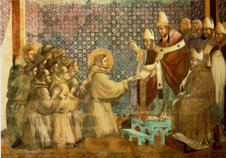 Giotto di Bondone - Potvrdenie reguly pápežom Inocentom III. 1295, zdroj: wikimedia commons