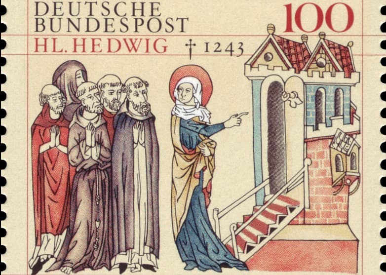 Svätá Hedviga z Andechsu na poštovej známke, ktorú v roku 1993 vydala Nemecká spolková pošta k 750. výročiu úmrtia svätice. Zdroj: wikimedia commons