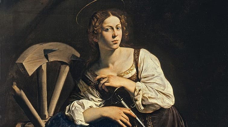 Caravaggio: Svätá Katarína Alexandrijská, okolo 1598, olej na plátne, Múzeum Thyssen-Bornemisza, Madrid. Zdroj: wikimedia commons