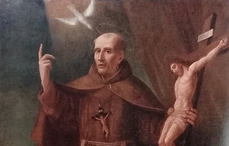 Clarice Vasini: Svätý Leonard z Porto Maurizio, olej na plátne (1763), zimná kaplnka Kostola San Paolo v Monte dell'Osservanza v Bologni. Zdroj: wikimedia commons