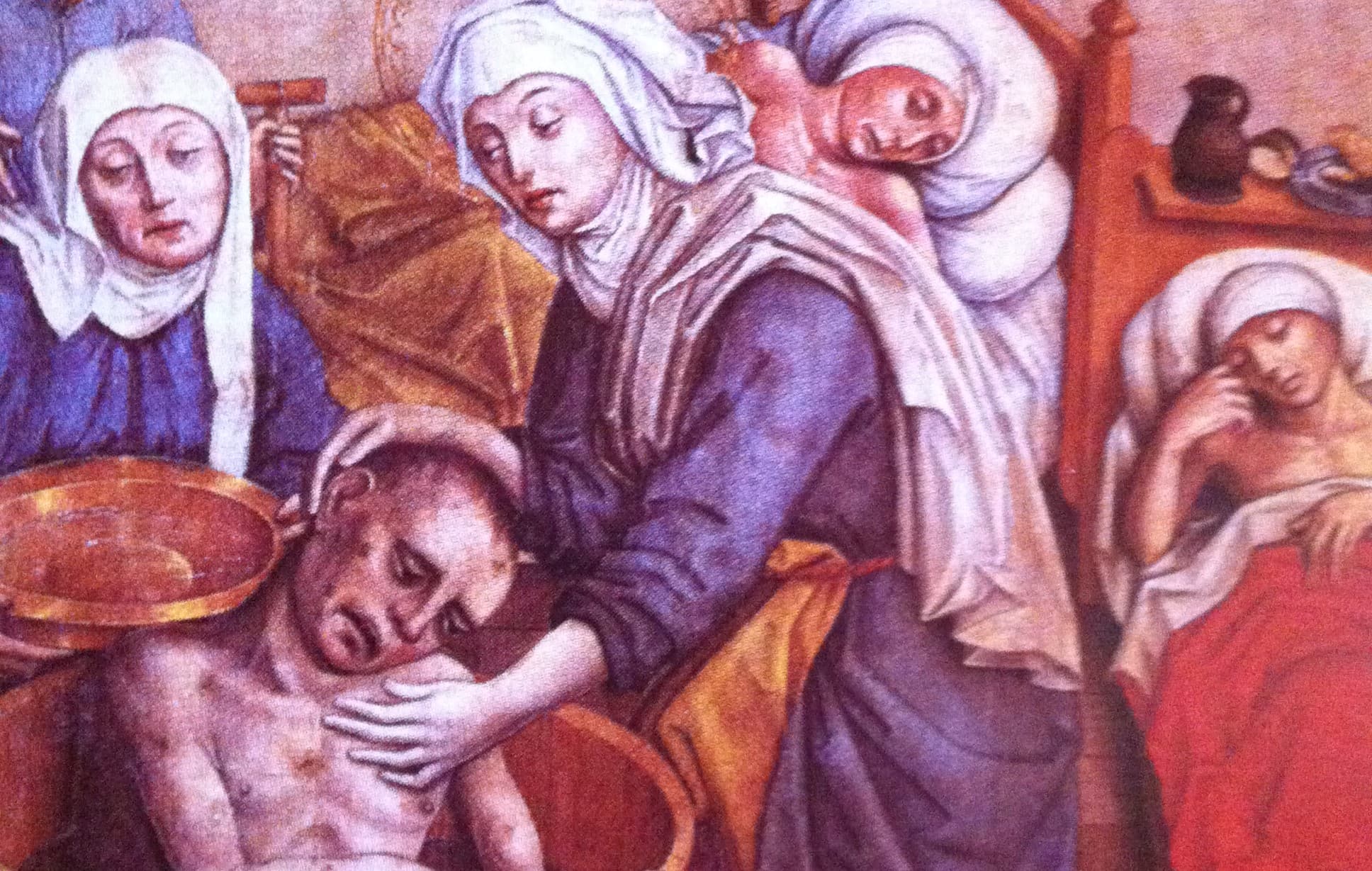 Svätá Alžbeta kúpe chorého, scéna z hlavného oltára Dómu svätej Alžbety v Košiciach (15. storočie). Zdroj: wikimedia commons