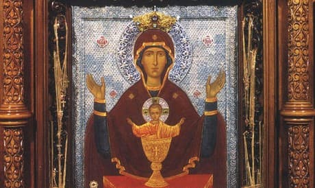 Ikona Bohorodička, Nevyčerpateľná čaša – oranta, 1878, Serpuchov. Zdroj: wikimedia commons