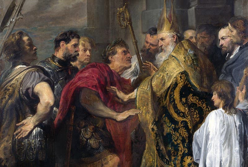 Anthonis van Dyck: Svätý Ambróz upiera cisárovi Teodóziovi I. vstup do milánskej katedrály. Zdroj: wikimedia commons
