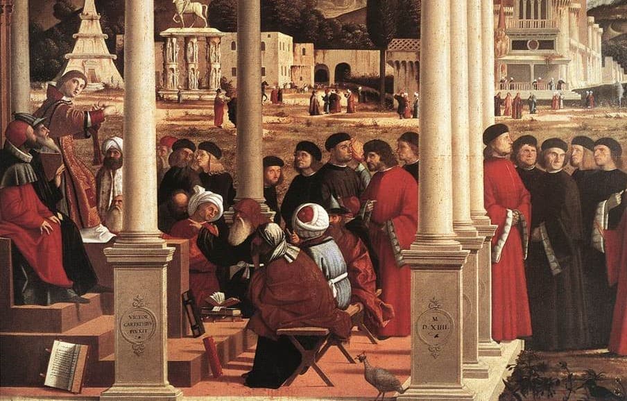 Vittore Carpaccio: Spor svätého Štefana (asi 1514). Zdroj: wikimedia