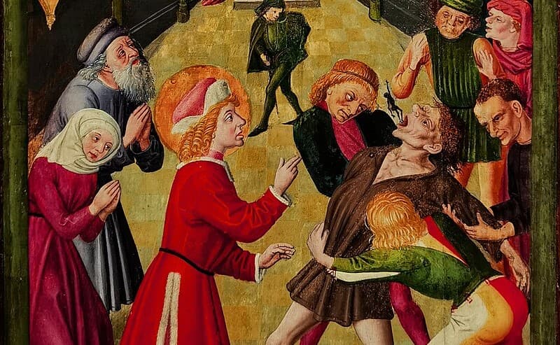 Gabriel Mälesskircher: Svätý Guy uzdravuje posadnutého muža, 1474. Zdroj: wikimedia commons, CC BY-SA 4.0