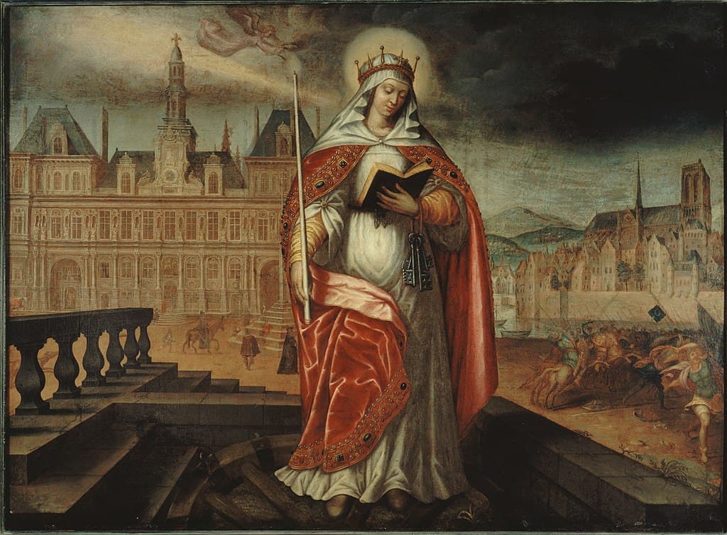 Anonymný autor: Svätá Genovéva ako patrónka Paríža (1620), Múzeum Carnavalet. Zdroj: wikimedia commons