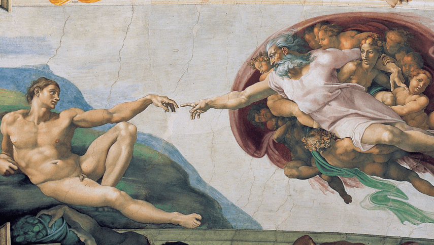 Michelangelo Buonarroti: Stvorenie Adama, Sixtínska kaplnka. Zdroj: wikimedia commons