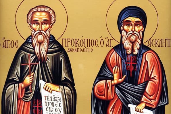 Prepodobný Prokop Dekapolita na ikone vľavo. Zdroj: archív redakcie