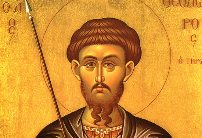 Svätý veľkomučeník Teodor Tirón, zobrazenie na ikone. Zdroj: wikimedia commons