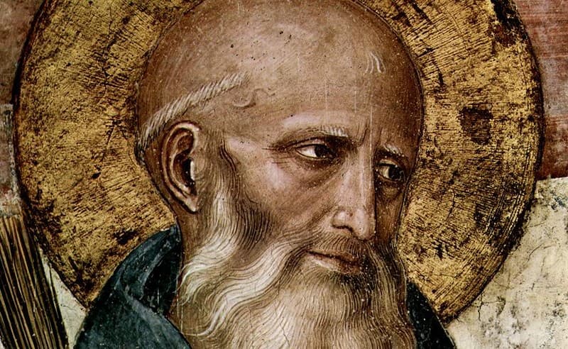 Fra Angelico: Svätý Benedikt z Nursie, freska v Kostole svätého Marka vo Florencii. Zdroj: wikimedia commons