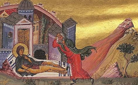 Svätá Eufrozína pred smrťou odhaľuje pred otcom svoju identitu. Zdroj: wikimedia commons