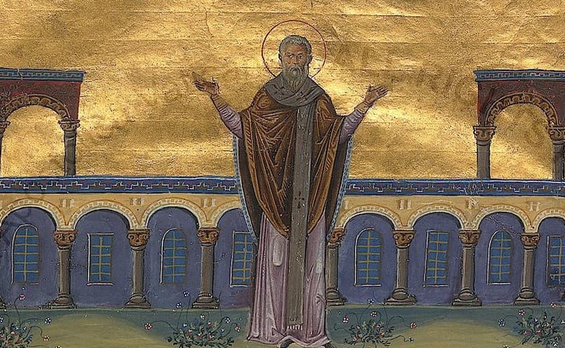 Svätý Ján Pôstnik, miniatúra v Menológione Bazila II. (985), Vatikánska knižnica. Zdroj: wikimedia commons