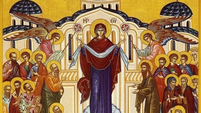 Ikona sviatku Presvätej Bohorodičky Ochrankyne. Zdroj: saintkosmas.org