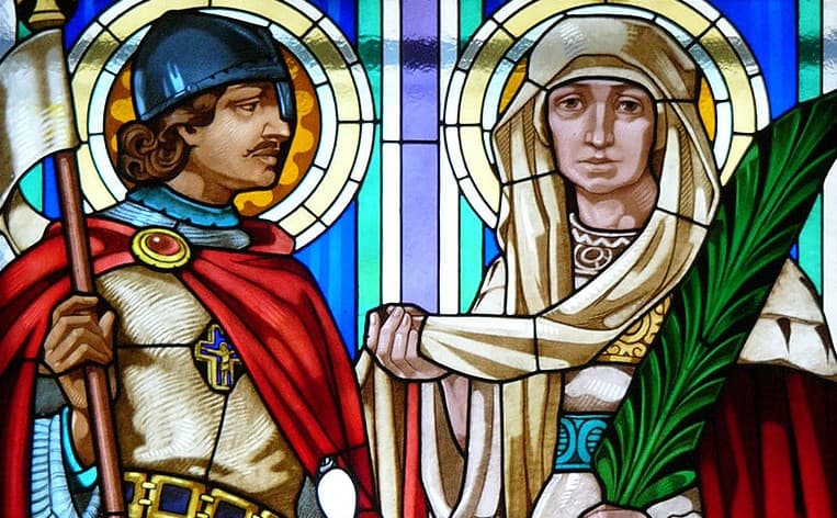 Svätý Václav a jeho stará mama svätá Ľudmila v Kostole svätých Cyrila a Metoda v Olomouci. Zdroj: wikimedia commons