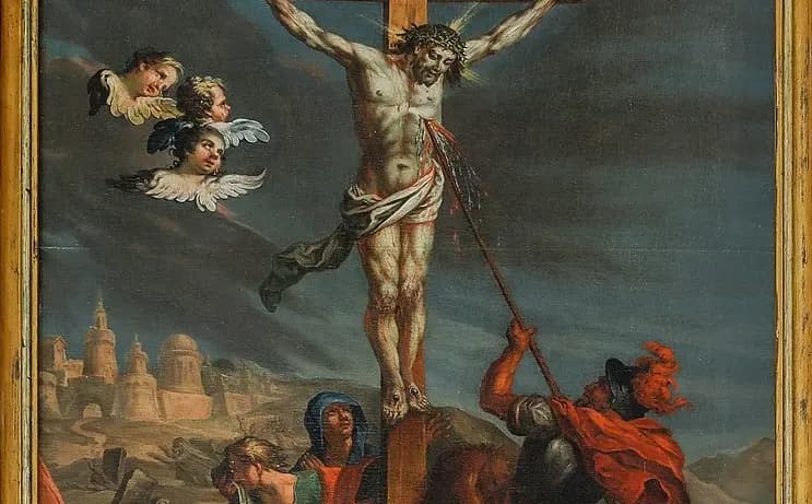 Joseph Wannenmacher (1722 – 1780): Výjav prebodnutia Kristovho boku Longínovou kopijou. Zdroj: wikimedia commons