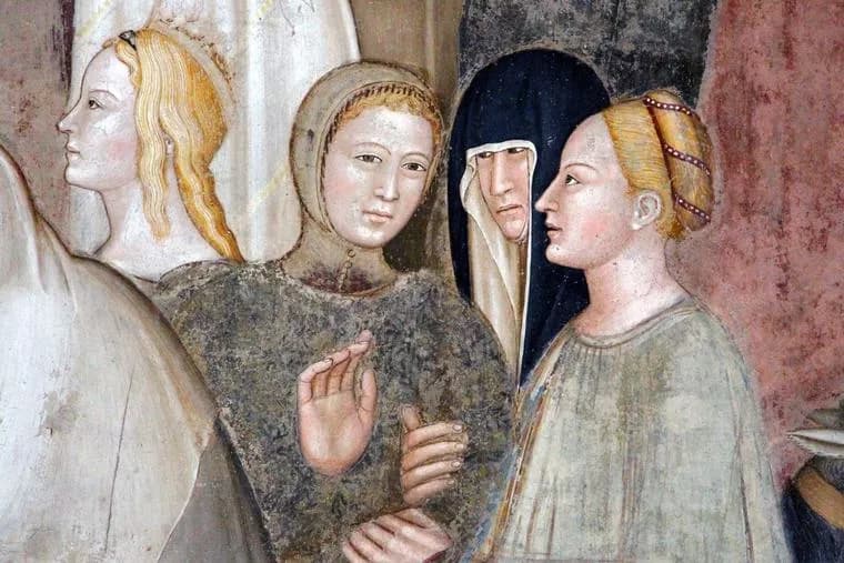 Andrea di Bonaiuto: Triumf Cirkvi; svätá Katarína Švédska je druhá zľava. Zdroj: wikimedia