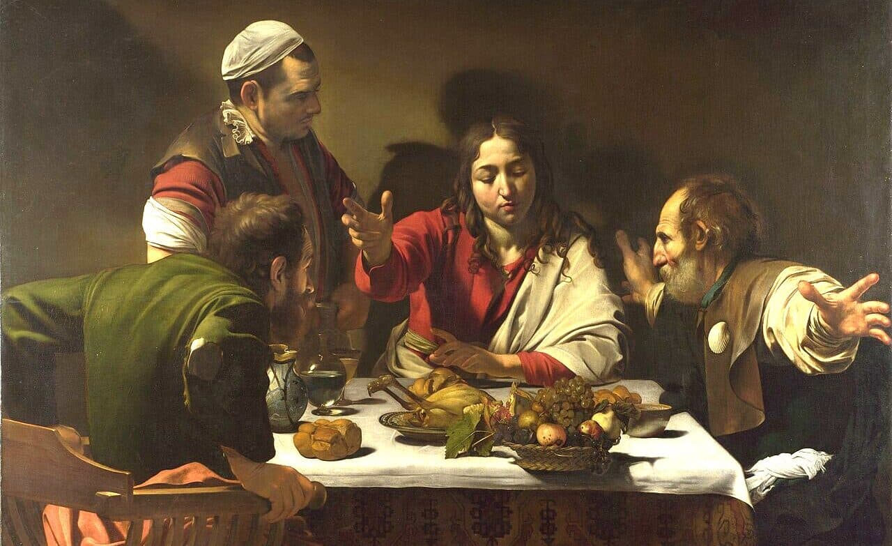 Michelangelo Merisi da Caravaggio: Večera v Emauzách. Zdroj: wikimedia